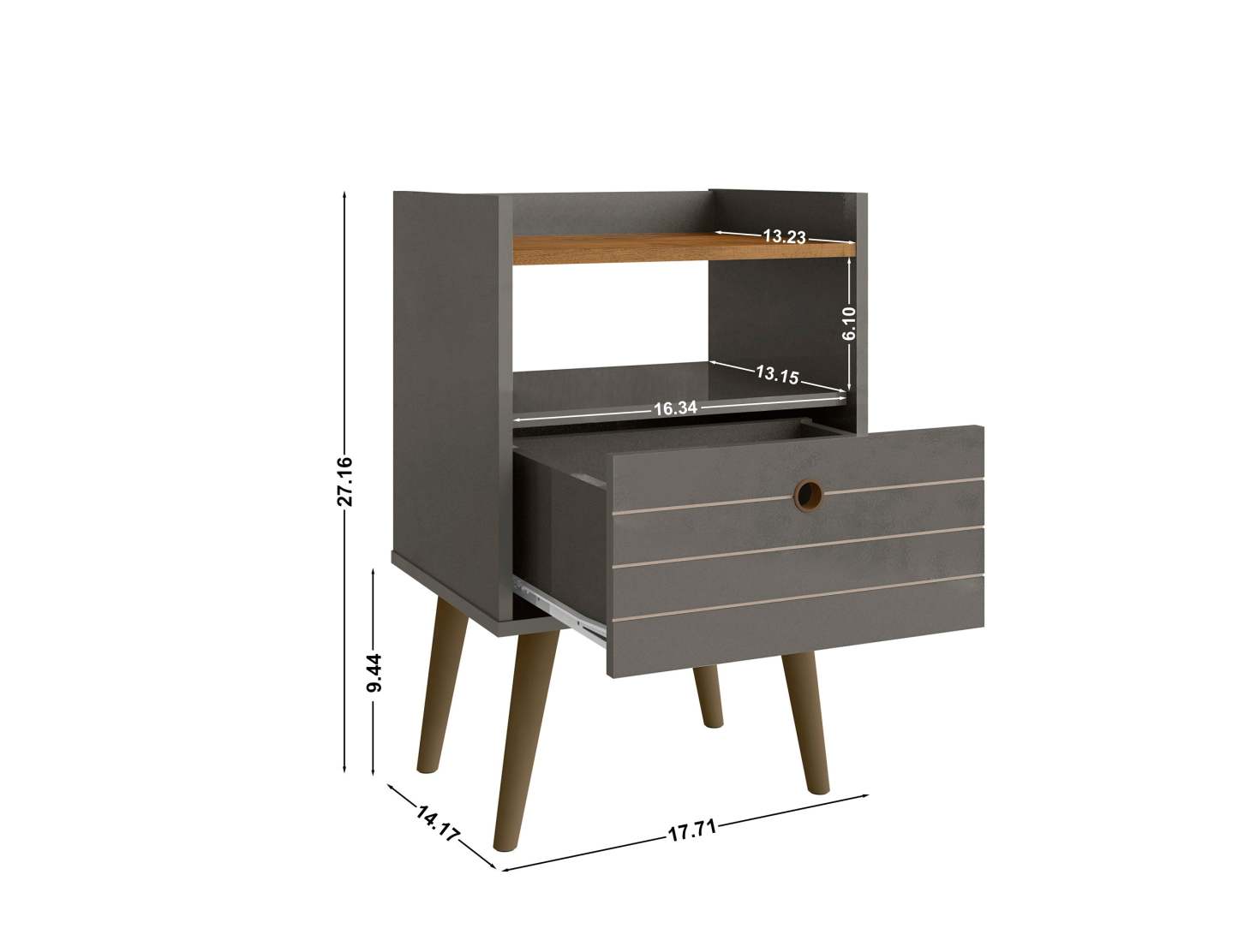 Manhattan Comfort Bogart Mid-Century Modern Nightstand - Grey &amp; Natural|Table de nuit Bogart de Manhattan Comfort de style moderne du milieu du 20e siècle - grise et naturelle