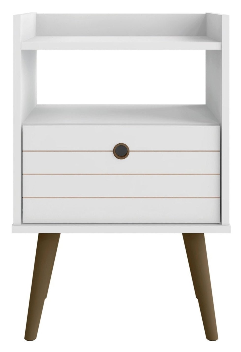 Manhattan Comfort Bogart Mid-Century Modern Nightstand - White &amp; Natural|Table de nuit Bogart de Manhattan Comfort de style moderne du milieu du 20e siècle - blanche et naturelle