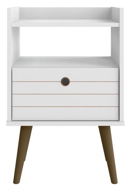 Manhattan Comfort Bogart Mid-Century Modern Nightstand - White &amp; Natural|Table de nuit Bogart de Manhattan Comfort de style moderne du milieu du 20e siècle - blanche et naturelle