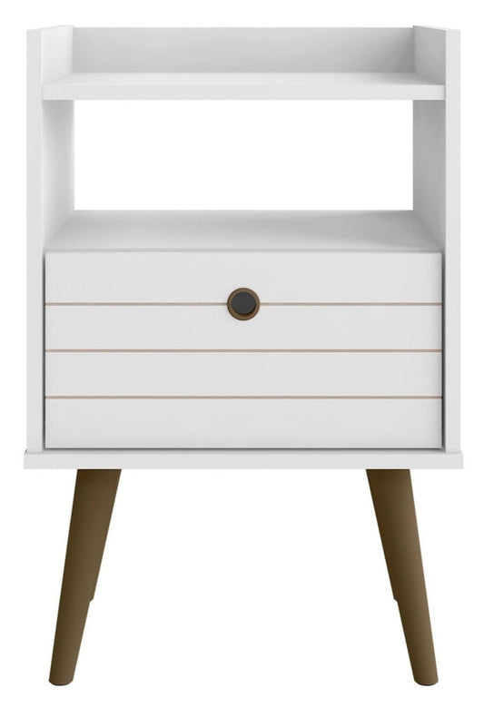 Manhattan Comfort Bogart Mid-Century Modern Nightstand - White &amp; Natural|Table de nuit Bogart de Manhattan Comfort de style moderne du milieu du 20e siècle - blanche et naturelle