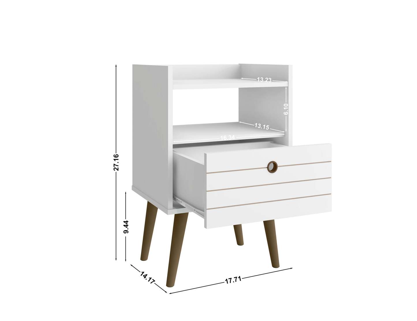 Manhattan Comfort Bogart Mid-Century Modern Nightstand - White &amp; Natural|Table de nuit Bogart de Manhattan Comfort de style moderne du milieu du 20e siècle - blanche et naturelle