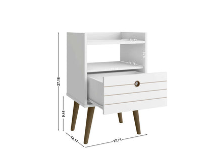 Manhattan Comfort Bogart Mid-Century Modern Nightstand - White &amp; Natural|Table de nuit Bogart de Manhattan Comfort de style moderne du milieu du 20e siècle - blanche et naturelle