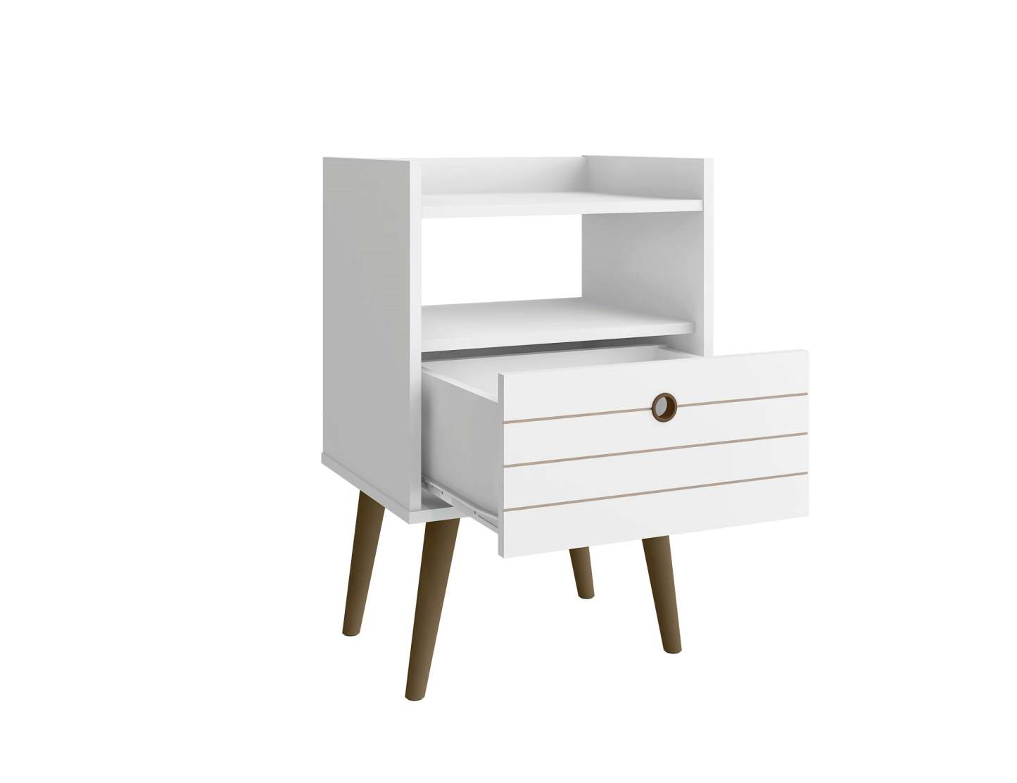 Manhattan Comfort Bogart Mid-Century Modern Nightstand - White &amp; Natural|Table de nuit Bogart de Manhattan Comfort de style moderne du milieu du 20e siècle - blanche et naturelle