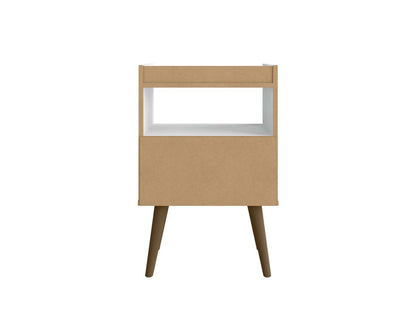 Manhattan Comfort Bogart Mid-Century Modern Nightstand - White &amp; Natural|Table de nuit Bogart de Manhattan Comfort de style moderne du milieu du 20e siècle - blanche et naturelle
