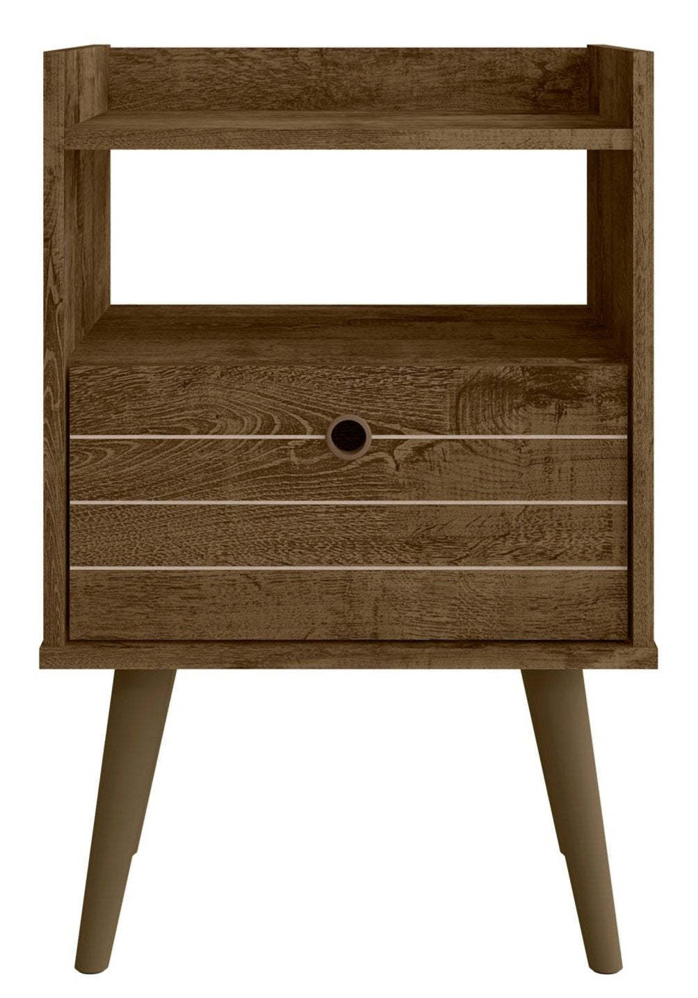Manhattan Comfort Bogart Mid-Century Modern Nightstand - Rustic Brown &amp; Natural|Table de nuit Bogart de Manhattan Comfort de style moderne du milieu du 20e siècle - brun rustique et naturel