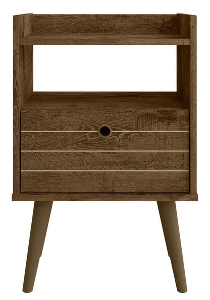 Manhattan Comfort Bogart Mid-Century Modern Nightstand - Rustic Brown &amp; Natural|Table de nuit Bogart de Manhattan Comfort de style moderne du milieu du 20e siècle - brun rustique et naturel
