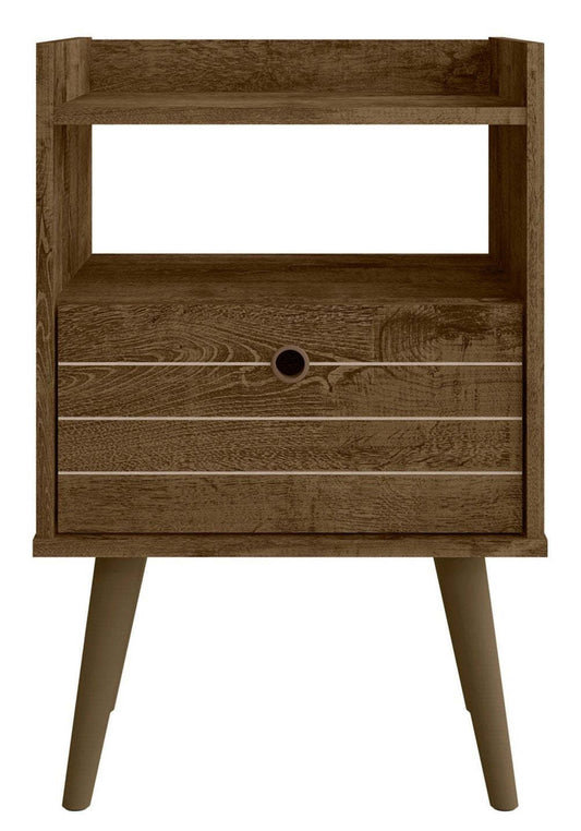 Manhattan Comfort Bogart Mid-Century Modern Nightstand - Rustic Brown &amp; Natural|Table de nuit Bogart de Manhattan Comfort de style moderne du milieu du 20e siècle - brun rustique et naturel