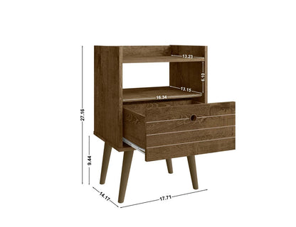 Manhattan Comfort Bogart Mid-Century Modern Nightstand - Rustic Brown &amp; Natural|Table de nuit Bogart de Manhattan Comfort de style moderne du milieu du 20e siècle - brun rustique et naturel