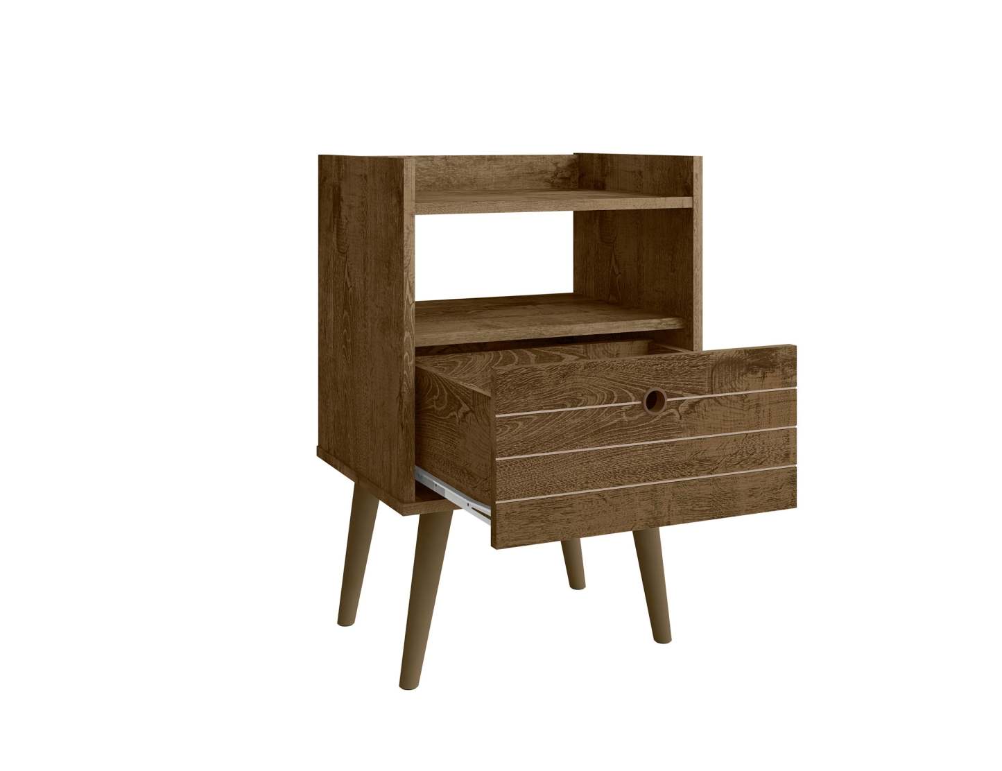 Manhattan Comfort Bogart Mid-Century Modern Nightstand - Rustic Brown &amp; Natural|Table de nuit Bogart de Manhattan Comfort de style moderne du milieu du 20e siècle - brun rustique et naturel