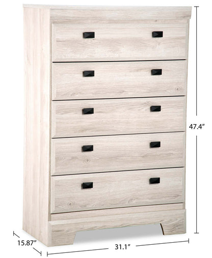 Commode de chambre à coucher Yorkdale, 5 tiroirs, 31,1 l x 47,4 h, fabriquée au Canada - Blanc | Commode verticale Yorkdale de 31,1 po (L) x 47,4 po (H) à 5 tiroirs pour la chambre à coucher, fabriquée au Canada - blanche