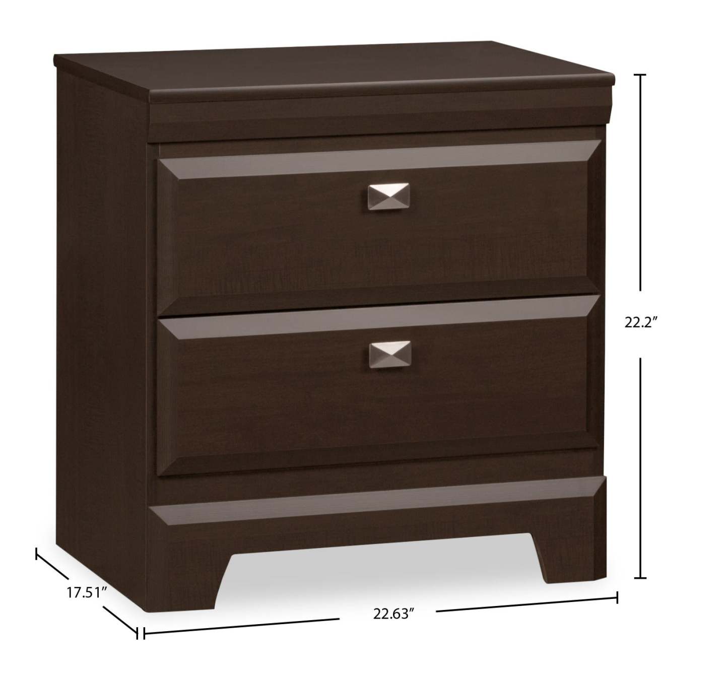 Table de chevet à 2 tiroirs Yorkdale, 23,5 L x 24,7 H, fabriquée au Canada - Marron | Table de nuit Yorkdale de 23,5 po (L) x 24,7 po (H) à 2 tiroirs, fabriquée au Canada - brune