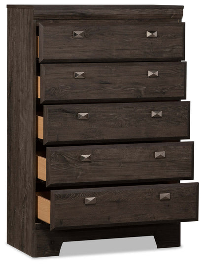 Commode de chambre à coucher Yorkdale, 5 tiroirs, 31,1 L x 47,4 H, fabriquée au Canada - Gris | Commode verticale Yorkdale de 31,1 po (L) x 47,4 po (H) à 5 tiroirs pour la chambre à coucher, fabriquée au Canada - grise