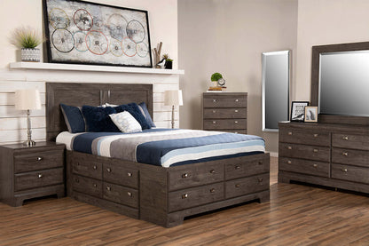 Ensemble de chambre à coucher Yorkdale 5 pièces avec lit de rangement à 12 tiroirs, commode et miroir, gris - Taille Queen