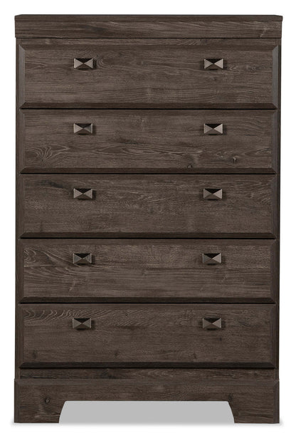 Commode de chambre à coucher Yorkdale, 5 tiroirs, 31,1 L x 47,4 H, fabriquée au Canada - Gris | Commode verticale Yorkdale de 31,1 po (L) x 47,4 po (H) à 5 tiroirs pour la chambre à coucher, fabriquée au Canada - grise