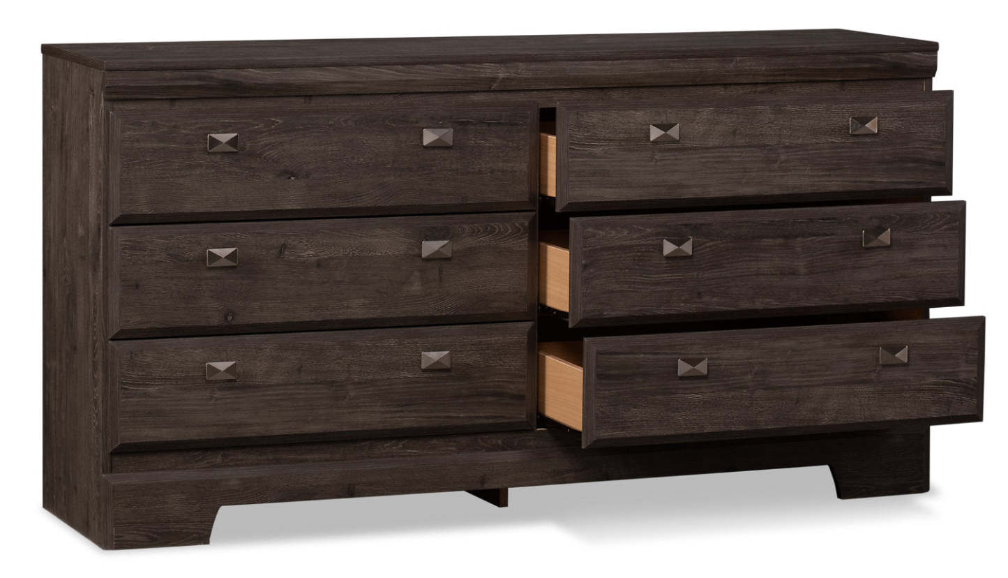 Commode de chambre à coucher à 6 tiroirs Yorkdale, 61,4 L x 32,3 H, fabriquée au Canada - Gris | Commode Yorkdale de 61,4 po (L) x 32,3 po (H) à 6 tiroirs pour la chambre à coucher, fabriquée au Canada - grise
