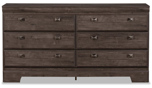 Commode de chambre à coucher à 6 tiroirs Yorkdale, 61,4 L x 32,3 H, fabriquée au Canada - Gris | Commode Yorkdale de 61,4 po (L) x 32,3 po (H) à 6 tiroirs pour la chambre à coucher, fabriquée au Canada - grise