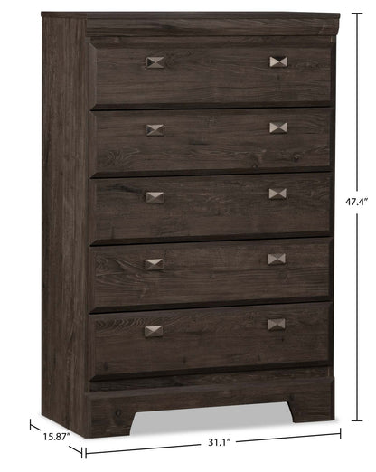 Yorkdale Bedroom Chest of Drawers, 5-Drawer, 31.1W x 47.4H, Made in Canada - Grey | Commode verticale Yorkdale de 31,1 po (L) x 47,4 po (H) à 5 tiroirs pour la chambre à coucher, fabriquée au Canada - grise