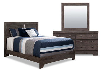 Ensemble de chambre à coucher Yorkdale 5 pièces avec lit à panneau, commode et miroir, gris - taille reine | Yorkdale 5pc Bedroom Set with Panel Bed, Dresser & Mirror, Grey - Queen Size…