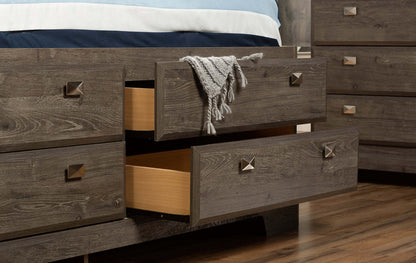 Ensemble de chambre à coucher Yorkdale 5 pièces avec lit de rangement à 12 tiroirs, commode et miroir, gris - Taille Queen