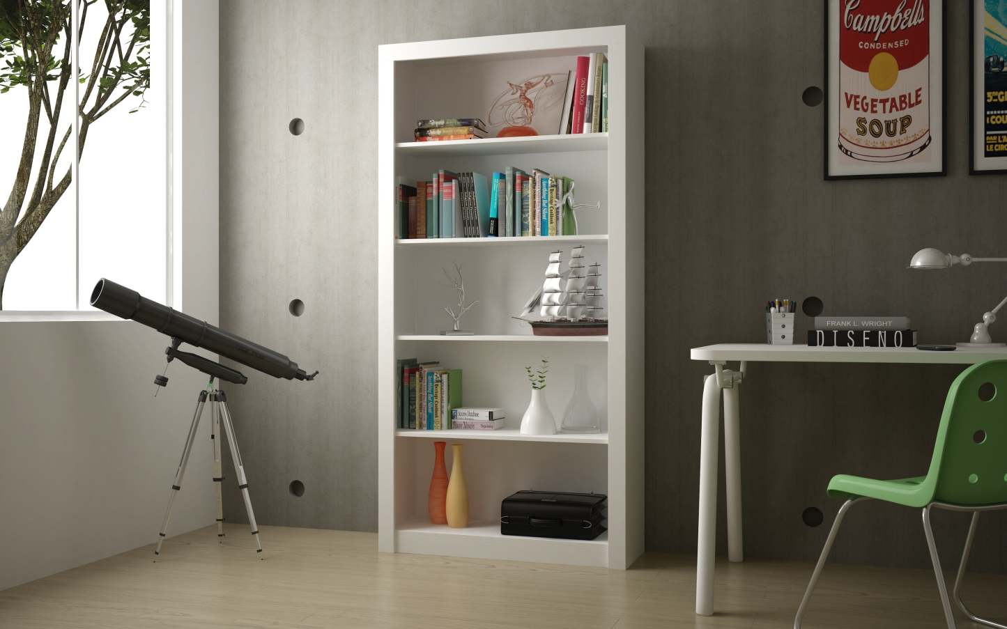 Bibliothèque classique Olinda de Manhattan Comfort avec 5 tablettes - blanche