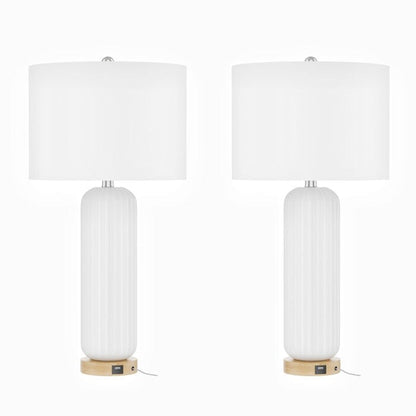 Lot de 2 lampes de table blanches USB en céramique de 28 pouces
