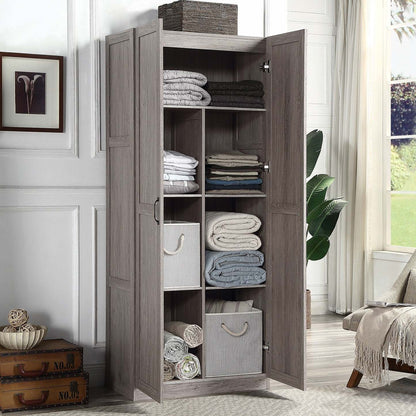 Manhattan Comfort Hopkins Modern Freestanding Storage Closet with 7 Shelves - Grey|Armoire de rangement autoportante moderne Hopkins de Manhattan Comfort avec 7 tablettes - noire