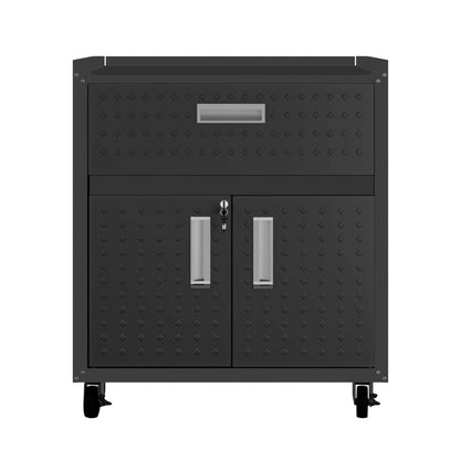 Manhattan Comfort Fortress Textured Metal 31.5 Garage Mobile Cabinet with Drawer &amp; 2 Adjustable She|Armoire mobile Fortress de Manhattan Comfort de 31,5 po en métal texturé avec tiroir et 2 tablettes