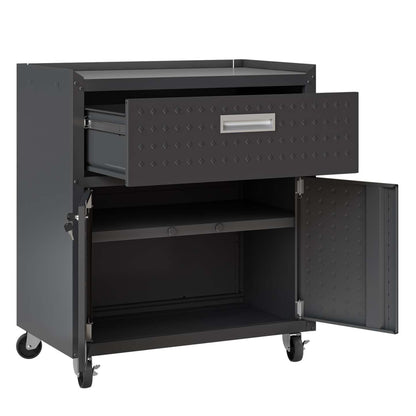Manhattan Comfort Fortress Textured Metal 31.5 Garage Mobile Cabinet with Drawer &amp; 2 Adjustable She|Armoire mobile Fortress de Manhattan Comfort de 31,5 po en métal texturé avec tiroir et 2 tablettes