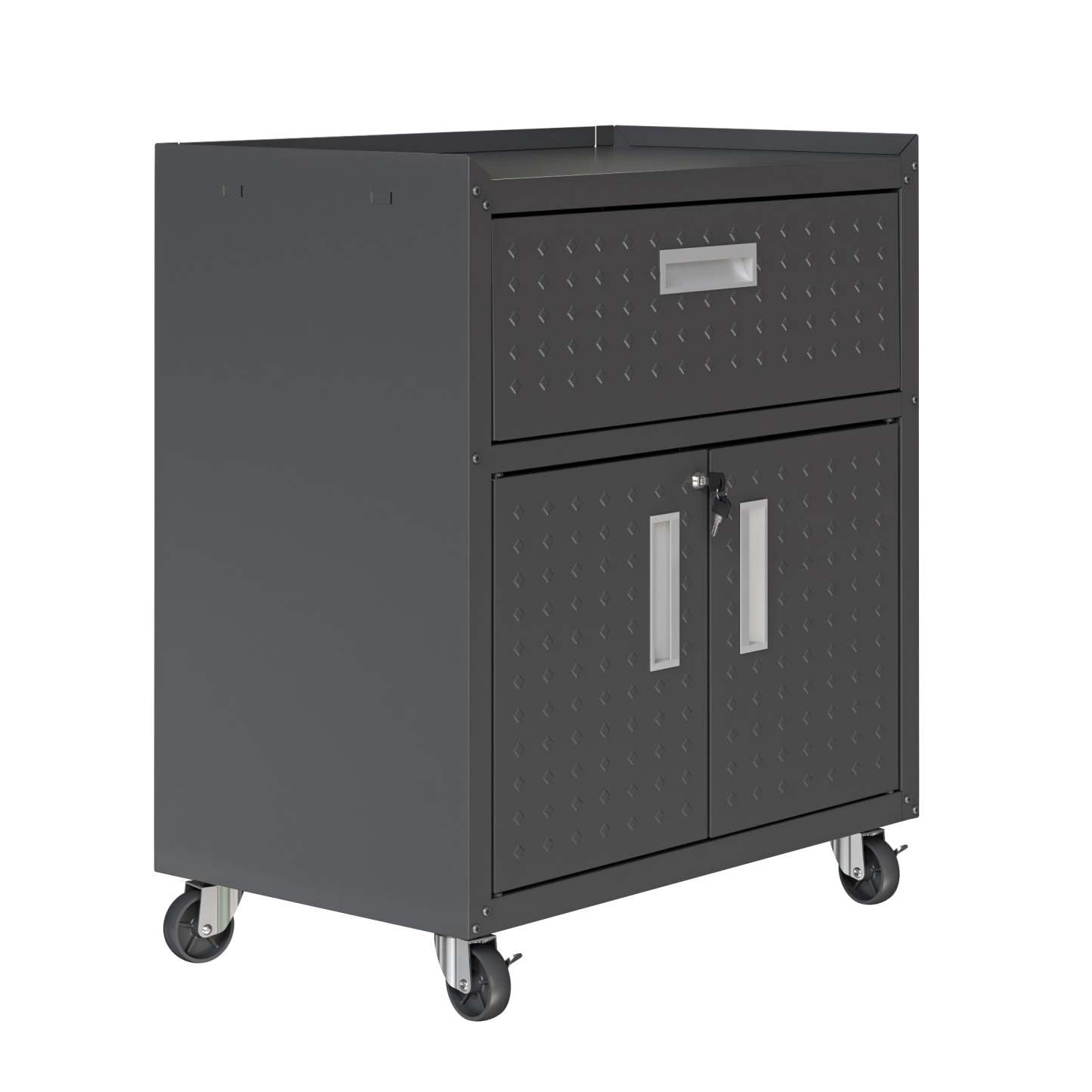 Manhattan Comfort Fortress Textured Metal 31.5 Garage Mobile Cabinet with Drawer &amp; 2 Adjustable She|Armoire mobile Fortress de Manhattan Comfort de 31,5 po en métal texturé avec tiroir et 2 tablettes