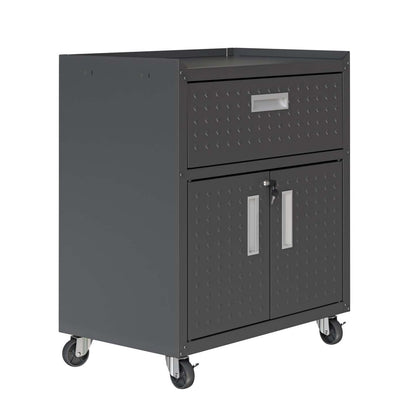 Manhattan Comfort Fortress Textured Metal 31.5 Garage Mobile Cabinet with Drawer &amp; 2 Adjustable She|Armoire mobile Fortress de Manhattan Comfort de 31,5 po en métal texturé avec tiroir et 2 tablettes
