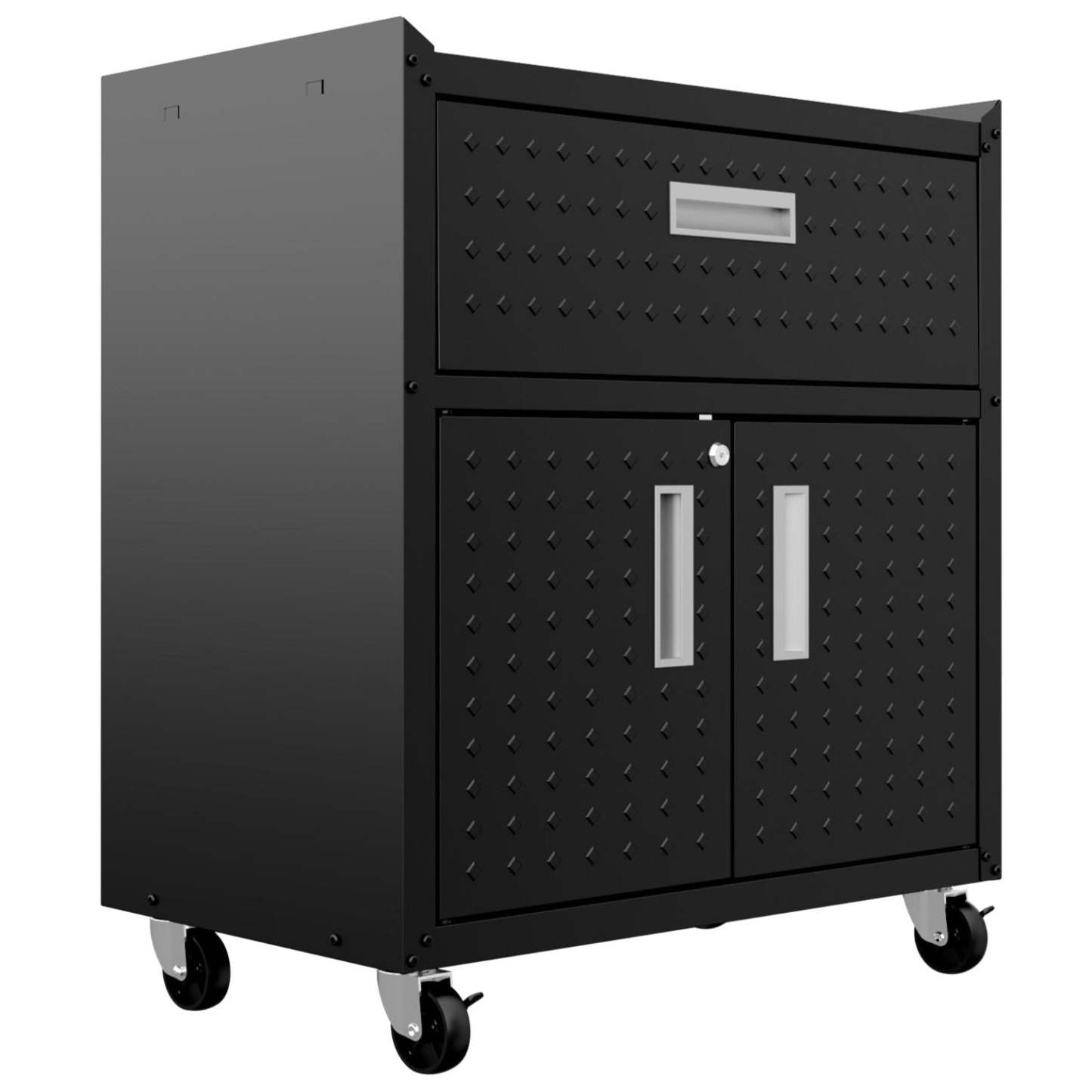 Manhattan Comfort Fortress Textured Metal 31.5 Garage Mobile Cabinet with Drawer &amp; 2 Adjustable She|Armoire mobile Fortress de Manhattan Comfort de 31,5 po en métal texturé avec tiroir et 2 tablettes