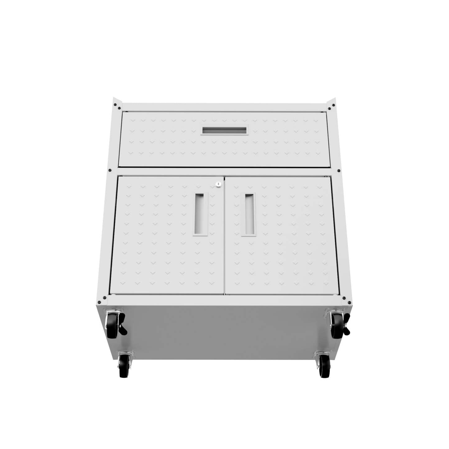 Manhattan Comfort Fortress Textured Metal 31.5 Garage Mobile Cabinet with Drawer &amp; 2 Adjustable Shelves - Blanc|Armoire mobile Fortress de Manhattan Comfort de 31,5 po en métal texturé avec tiroir et 2 tablettes réglables pour le garage - blanc