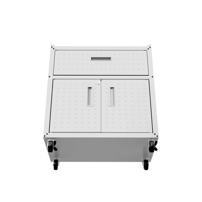 Manhattan Comfort Fortress Textured Metal 31.5 Garage Mobile Cabinet with Drawer &amp; 2 Adjustable Shelves - Blanc|Armoire mobile Fortress de Manhattan Comfort de 31,5 po en métal texturé avec tiroir et 2 tablettes réglables pour le garage - blanc