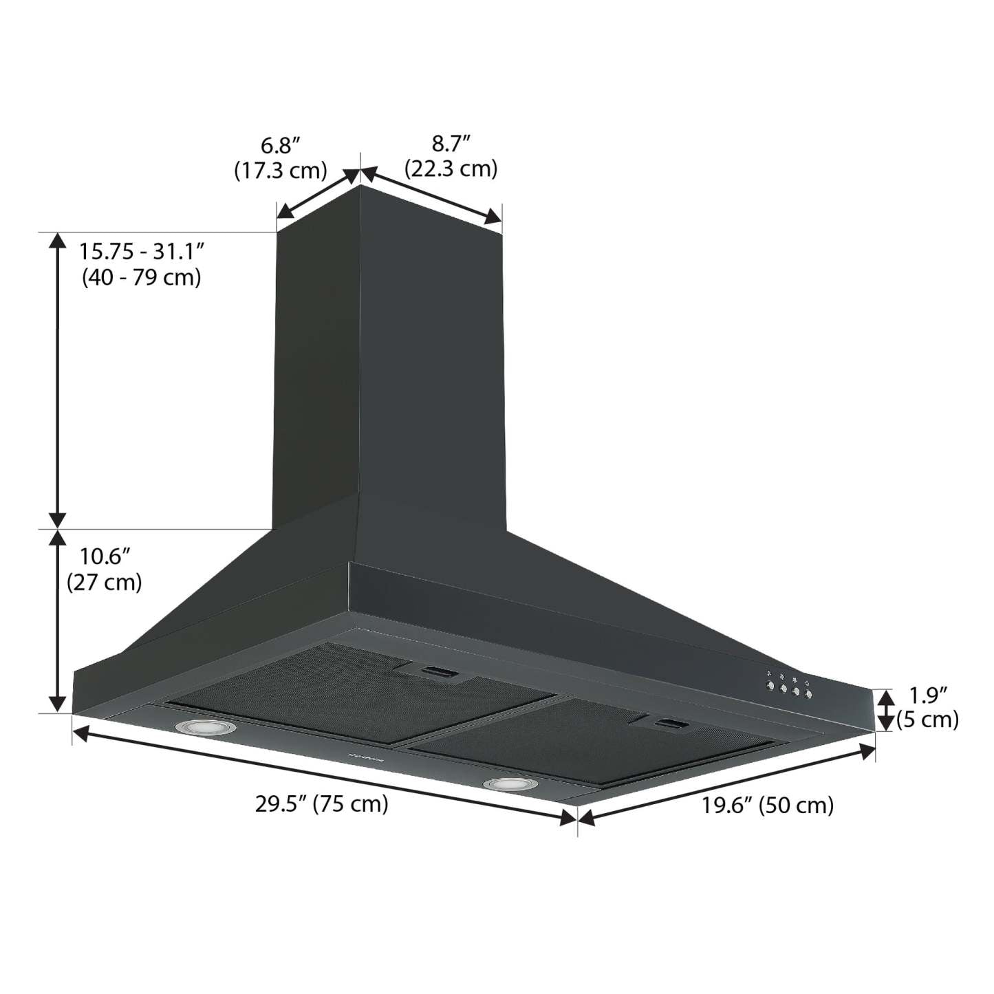 Hotte de cuisinière murale convertible Ancona 30 en acier inoxydable noir - AN-17-16BSS | Hotte de cuisinière murale convertible Ancona de 30 po de style pyramidal en acier inoxydable noir - AN-17-16BSS | D77GS72T