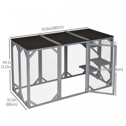 Pawhut Cat Cage Indoor Catio Outdoor Cat Enclosure Pet House Small Animal Clapier pour lapin, chaton, | Pawhut 71 X 31.5 X 44 Cage Pour Chats Intérieur Extérieur Maison En Bois Pour Petits Animaux Clap