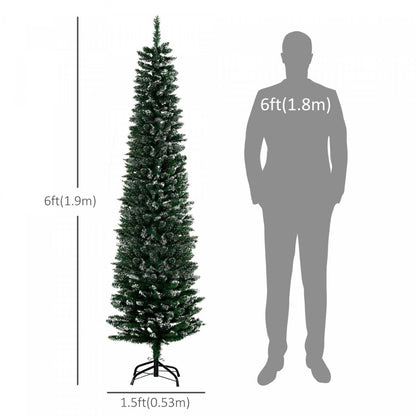 Homcom Sapin De Noël Artificiel De 6 Pieds Avec 570 Pointes De Branches|Homcom 6ft Artificial Snow Dipped Pencil Christmas Tree With 570 Branch Tips