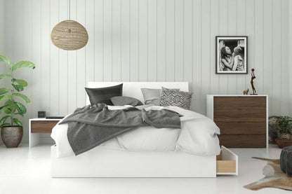 Commode à 4 tiroirs Nordika - Blanc/Noyer | Commode verticale Nordika à 4 tiroirs - blanche et noyer | D08HHRMV