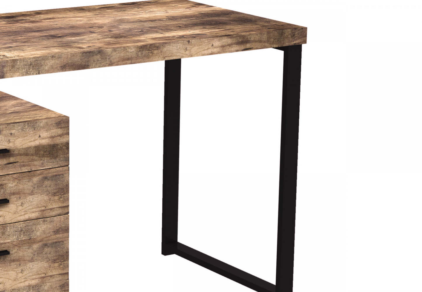 Bureau d'ordinateur 47" avec 3 tiroirs - Bois de récupération brun avec base en métal argenté | Bureau d'ordinateur de 47 po avec 3 tiroirs - bois recyclé brun avec base en métal argenté