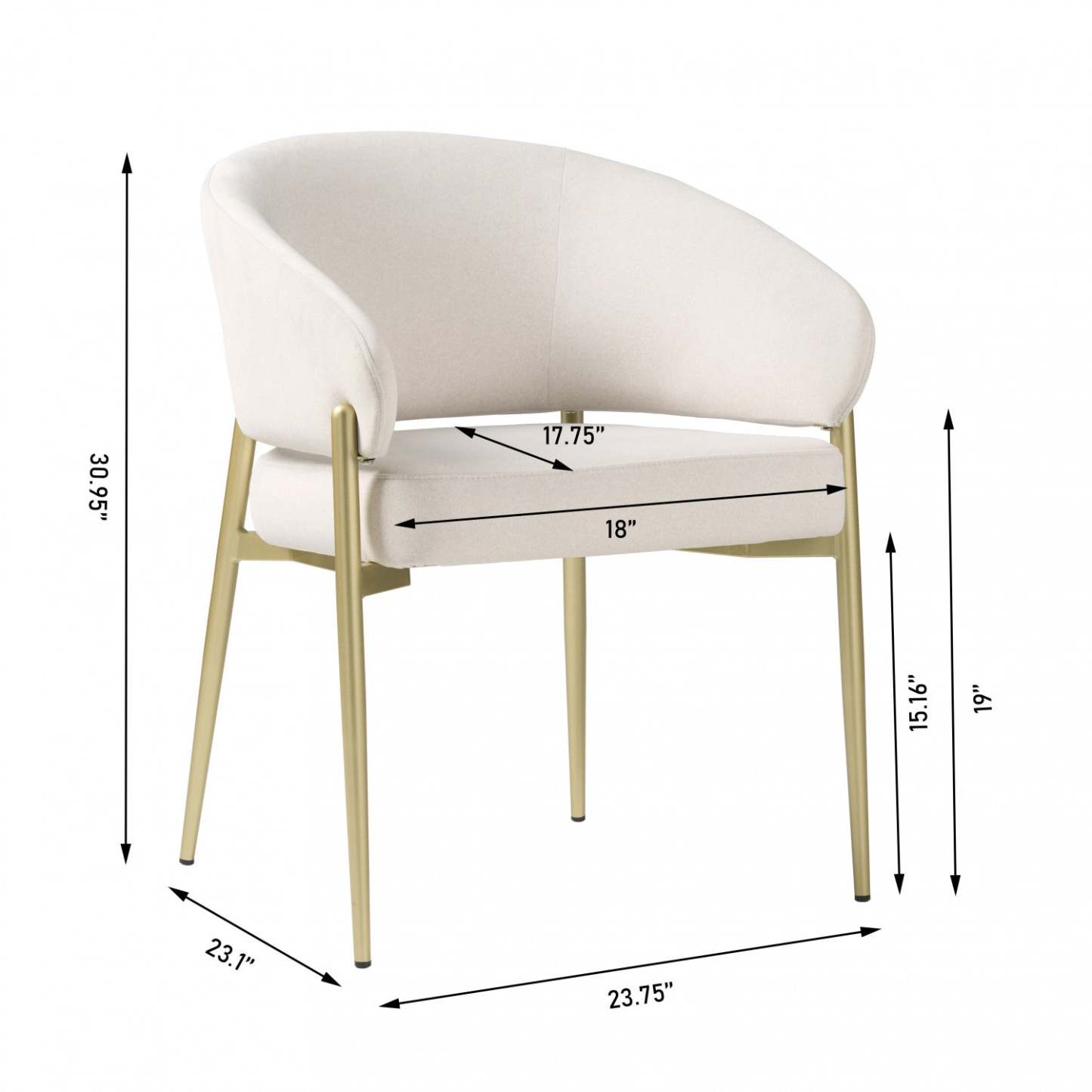 Jeremy Lot de 2 chaises de salle à manger modernes avec chaises d'appoint rembourrées en tissu et structure en métal, beige | Jeremy Chaises De Salle A Manger Modernes, Ensemble De 2, Chaises Laterales Tapisees En Tissu Avec Structure Métallique, Beige