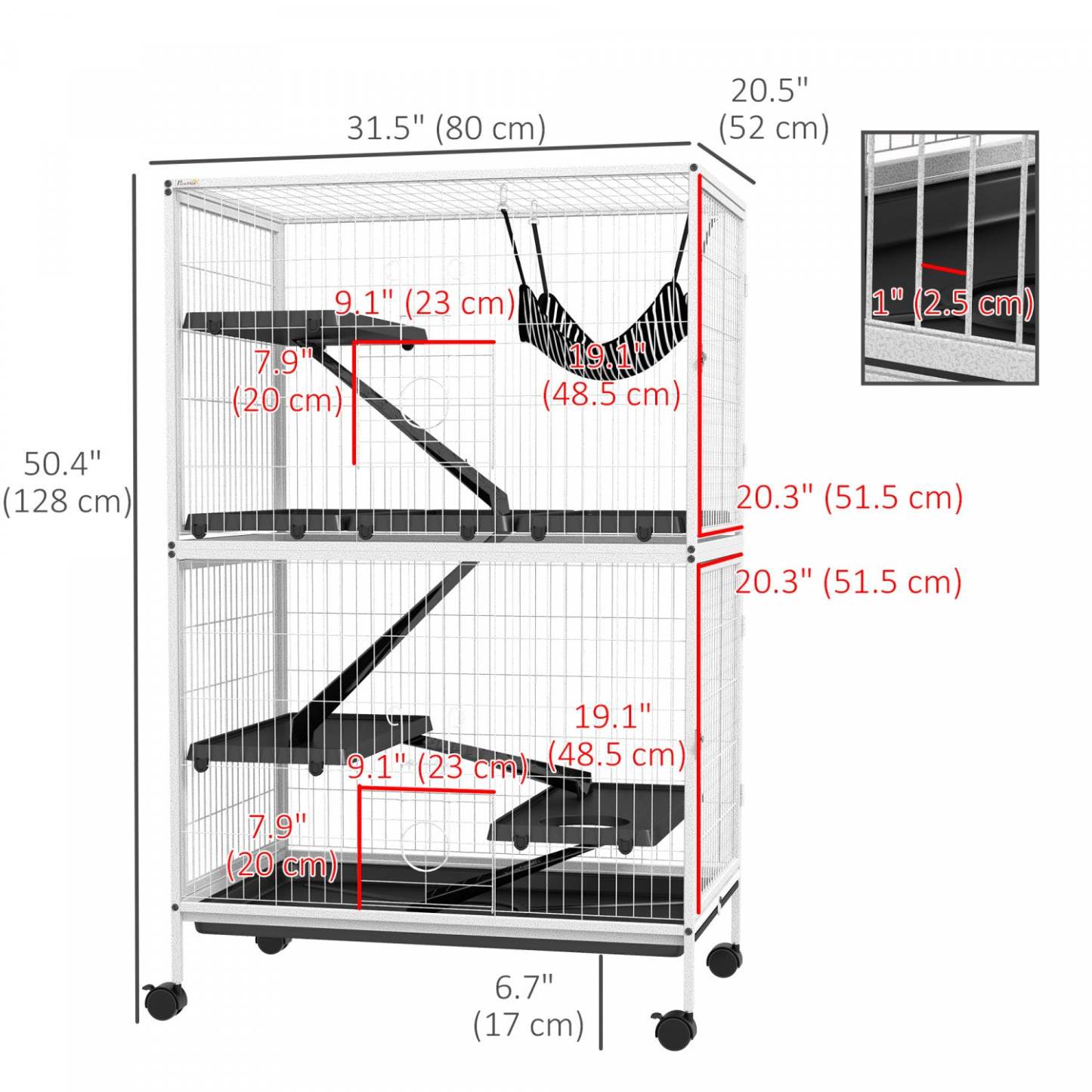 Pawhut Cage Roulante A 5 Niveaux Pour Petits Animaux, Cage Pour Cochon D'inde, Furet, Chinchilla, Kit|Pawhut 5-tier Rolling Small Animal Cage, Deluxe Guinea Pig Cage, Furet Cage For Mink Chinchilla Kit