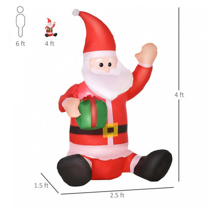 Homcom 4ft Santa Claus Gonflable Christmas Decoration|Homcom Père Noël Gonflable Illuminé Extérieur De 1,2 M Avec Boîte-cadeau