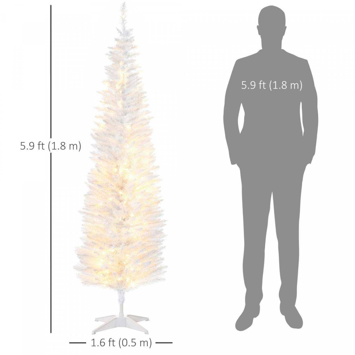 Homcom 6' Prelit Artificial Christmas Tree With Warm White Led Lights|Homcom Arbre de Noël artificiel pré-éclairé 6 pi avec lumières LED blanc chaud