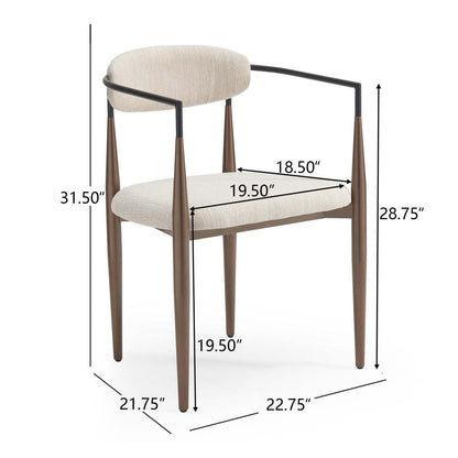 Ensemble de 2 chaises de salle à manger Mila avec tissu rembourré et structure en métal - Beige et noyer | Ensemble De 2 Chaises De Salle À Manger Mila Avec Tissu Rembourré Et Structure Métallique - Beige Et Noyer