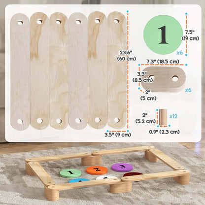 Qaba Poutre D'équilibre En Bois Pour Enfants, Planche D'équilibre 6 Pièces, Jouets De Poutre D'équilibre