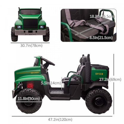 Aosom Tracteur A Deux Places Pour Enfants Avec Seau Détachable, 12v Alimenté Par Batterie, Vitesses,