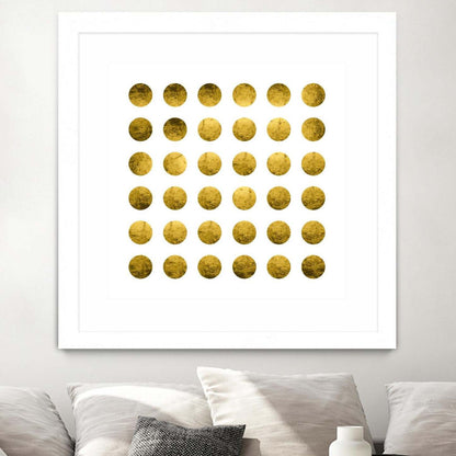 Œuvre murale encadrée blanche et mate « Golden Spots White » 36 x 36