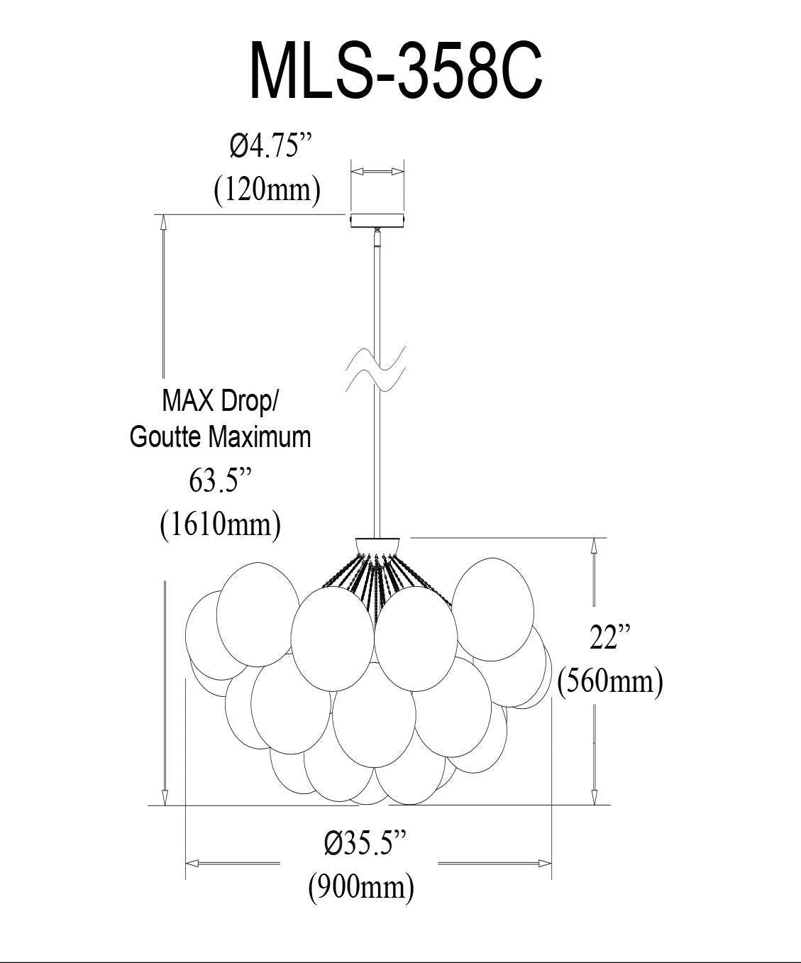 Dainolite Miles Lustre 8 Lumières Noir Mat Lampe en Verre Givré|Lustre Miles de Dainolite en verre givré, avec finition noir mat et 8 ampoules