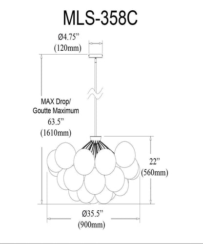 Dainolite Miles Lustre 8 Lumières Noir Mat Lampe en Verre Givré|Lustre Miles de Dainolite en verre givré, avec finition noir mat et 8 ampoules