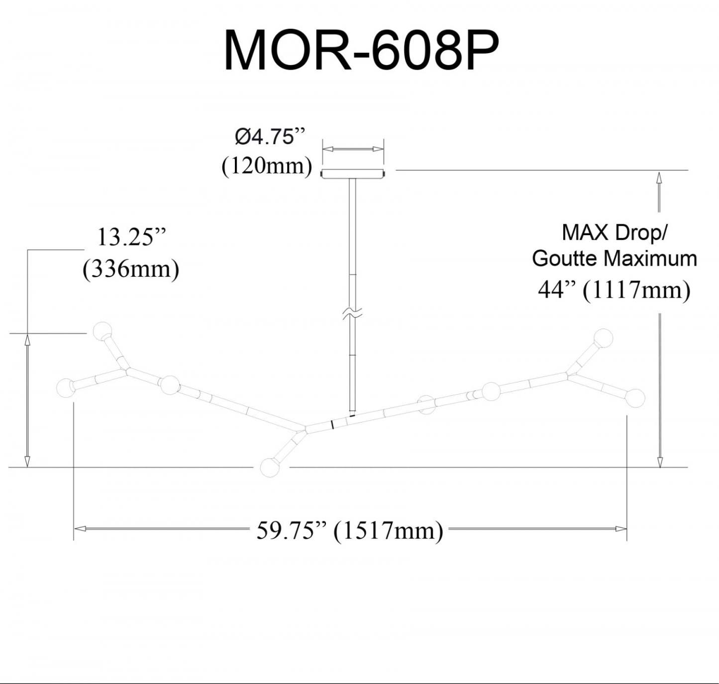 Dainolite Morgan 8 Light Horizontal Pendant Matte Black Finish Lamp|Luminaire suspendu horizontal Morgan de Dainolite avec fini noir mat et 8 ampoules