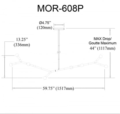 Dainolite Morgan 8 Light Horizontal Pendant Matte Black Finish Lamp|Luminaire suspendu horizontal Morgan de Dainolite avec fini noir mat et 8 ampoules